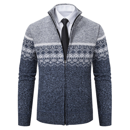 Herren Strickjacke mit Stehkragen und Norweger-Muster R&B