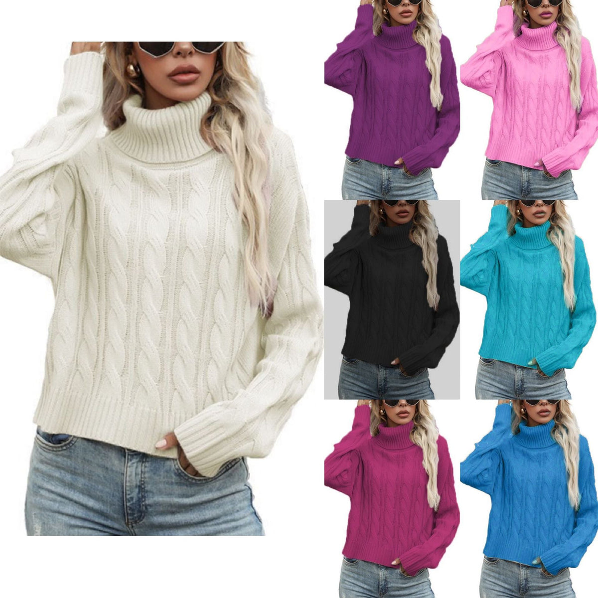Damen Rollkragenpullover mit strukturiertem Zopfmuster und lässigem Schnitt