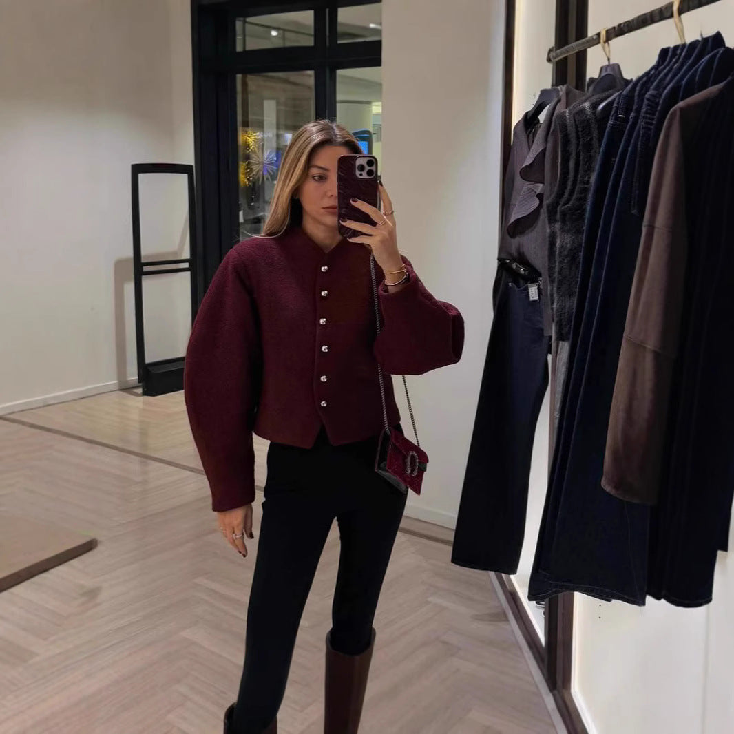 Damen kuschelige Wolljacke mit modischen Knopfdetails R&B