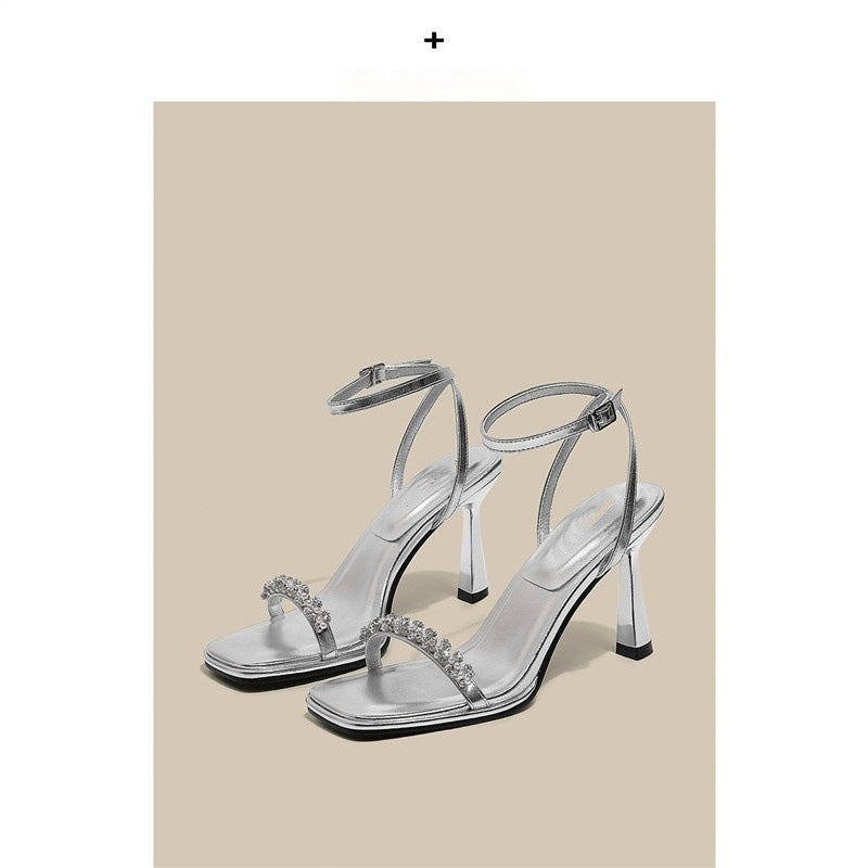 Damen High Heel Sandalen mit funkelnder Strassverzierung R&B