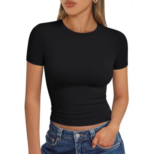 Damen figurbetontes Kurzarmshirt aus elastischem Material R&B