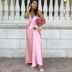Damen Elegantes Maxikleid mit fließendem Satin und Spaghettiträgern