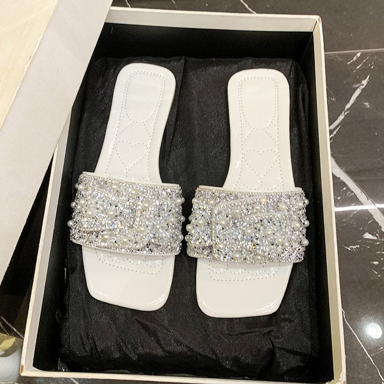 Damen glamouröse Pantoletten mit funkelnden Strass- und Perlenakzenten R&B