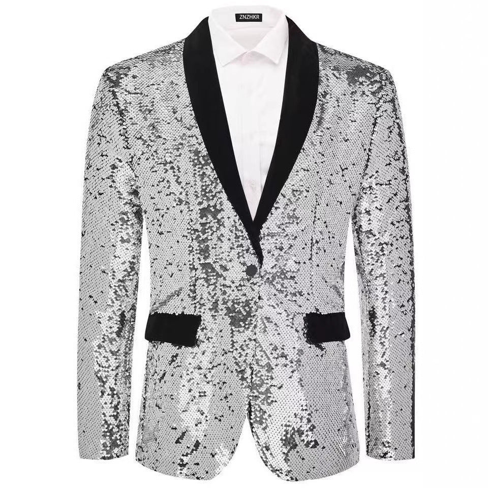 Herren Smokingblazer mit glänzenden Pailletten und eleganter Satinkragen R&B