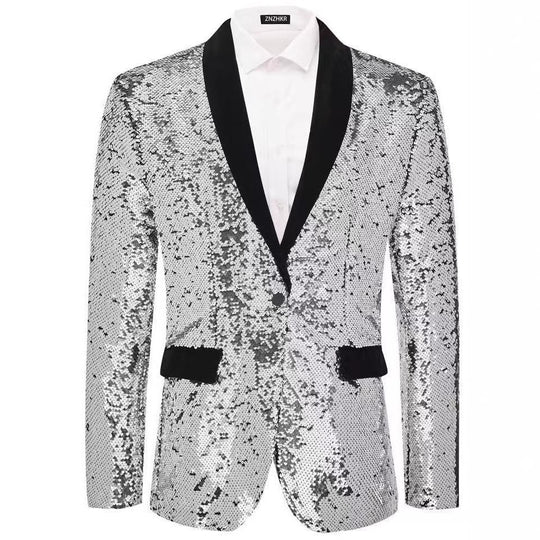 Herren Smokingblazer mit glänzenden Pailletten und eleganter Satinkragen R&B