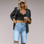 Damen Gefütterte Wide-Leg Jeans mit modischen Rissen und hohem Bund R&B