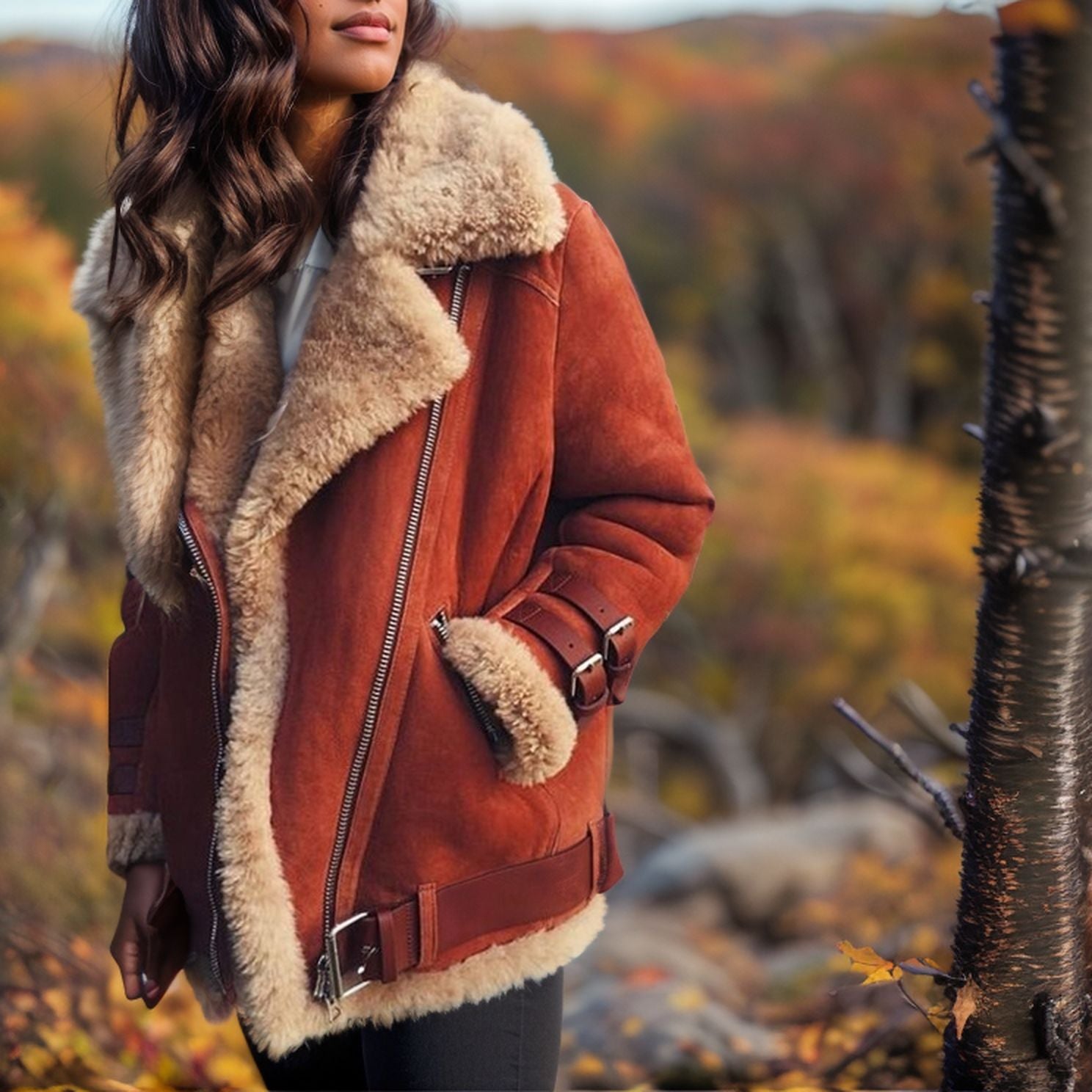 R&B | Schaffellgefütterte Wildleder-Pilotjacke
