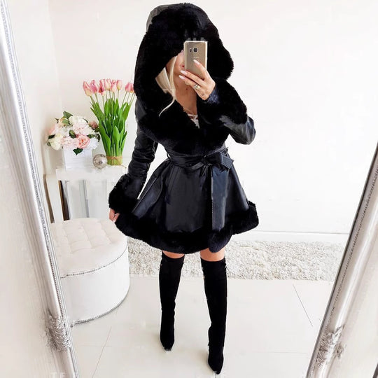 Damen eleganter Parka mit luxuriösem Kunstfellkragen und praktischen Taschen R&B