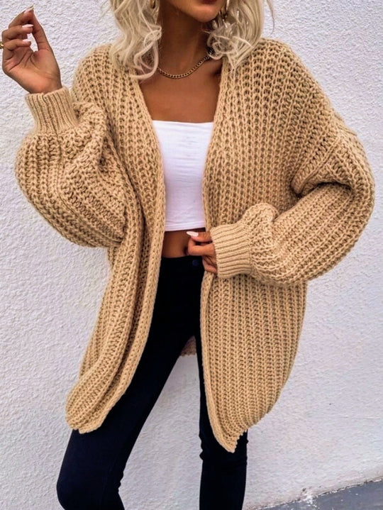 Damen lässiger Grobstrick-Cardigan mit tiefen Taschen und voluminösen Ärmeln R&B