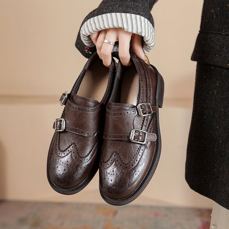 Damen elegante Schnürschuhe mit hochwertiger Schnalle und feiner Brogue-Prägung R&B