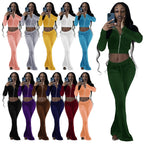 Damen Komfortables Lounge-Set aus weichem Veloursstoff mit Zip-Oberteil und weitem Bein R&B
