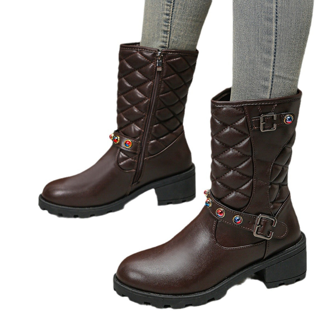 Damen modische Stiefeletten mit dekorativen Schmuckdetails und robustem Profil R&B