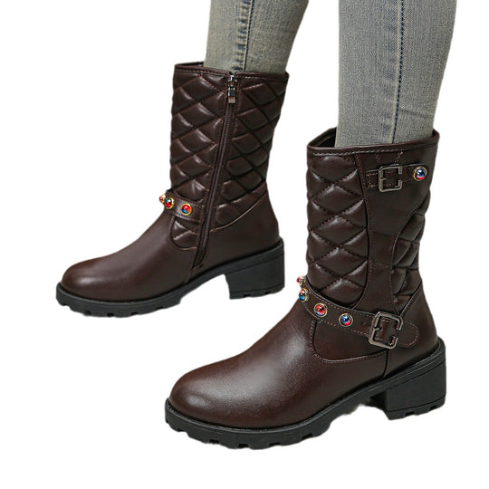 Damen modische Stiefeletten mit dekorativen Schmuckdetails und robustem Profil R&B