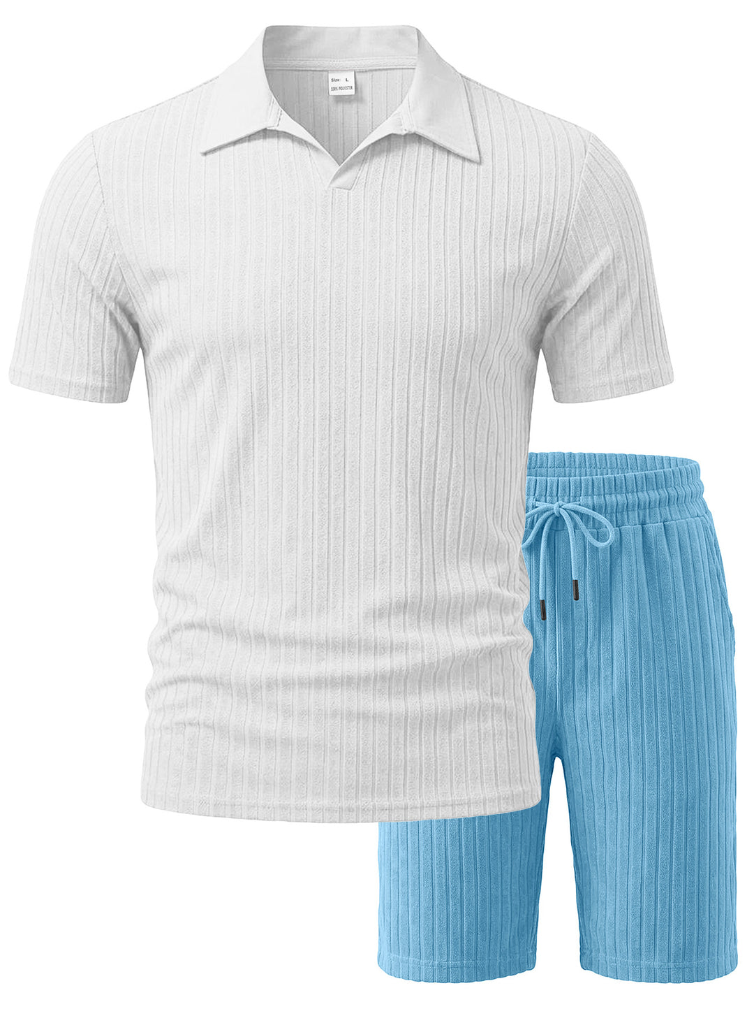 Herren nan Strick-Lounge-Ensemble mit Polokragen V‑Einsatz und Tunnelzug-Bermudas R&B