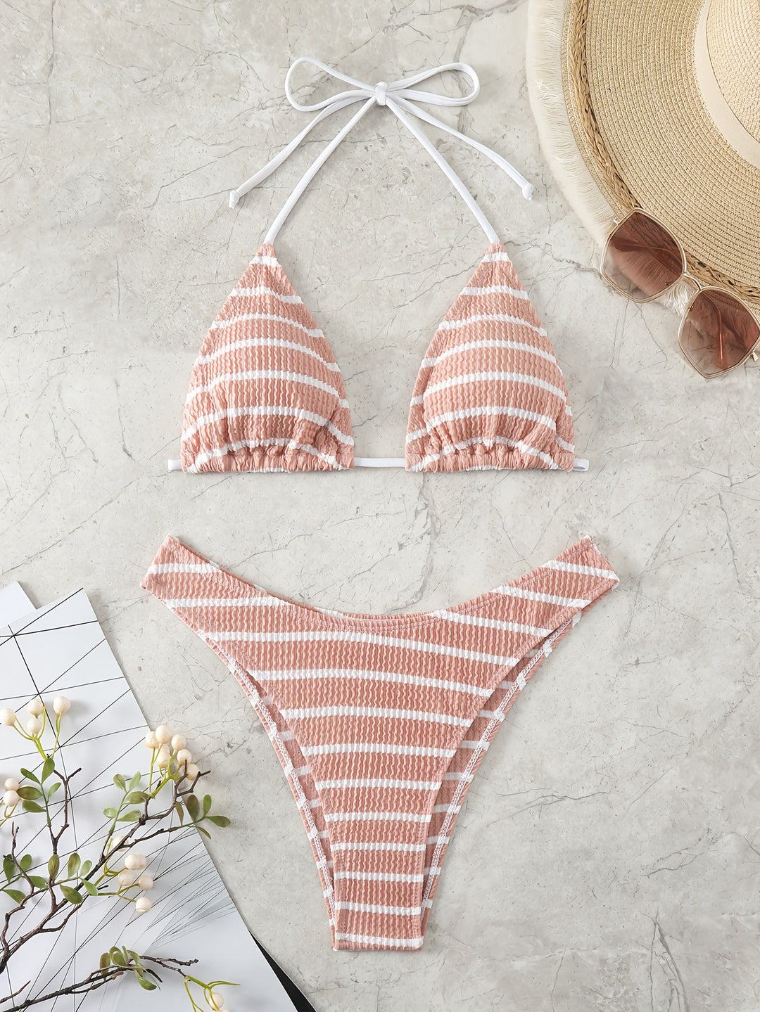 Damen Triangel-Bikini mit raffinierten Streifen R&B