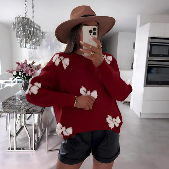 Damen gemütlicher Pullover mit modernem Herzdesign und weichem Strick R&B