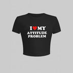 Damen Crop-T-Shirt mit humorvollem Spruch und figurbetontem Schnitt R&B