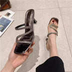 Damen elegante Absatzsandalen mit funkelnden Riemen