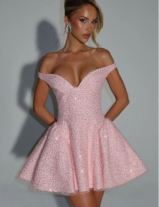 Damen Glamouröses Cocktailkleid mit schimmernden Pailletten und elegantem Neckholder R&B