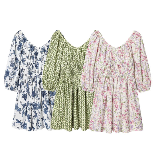 Damen Sommerkleid mit voluminösen Puffärmeln und elastischer Taillierung R&B