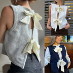 Damen Strickweste mit elegantem Rückendetail und Schleifenverzierung