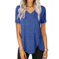 Damen lässiges V-Ausschnitt T-Shirt mit asymmetrischem Saum und dekorativen Knopfdetails R&B