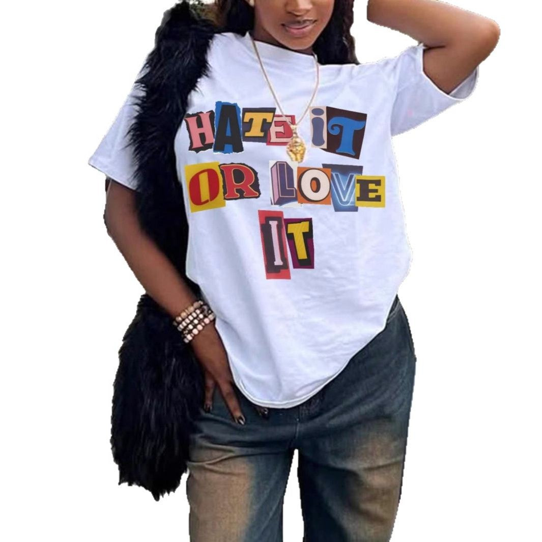Damen T-Shirt mit auffälligem Schriftzug und lockerer Passform R&B