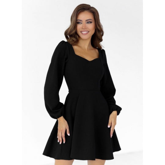 Damen Minikleid mit Puffärmel und Herz-Ausschnitt R&B