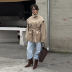 Damen Modische Übergangsjacke mit hohem Kragen und Bindegürtel