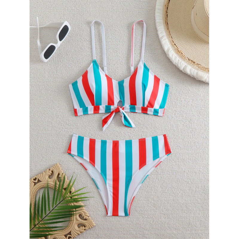 Damen Bikiniset mit eleganten Streifen und chicem Knoten R&B