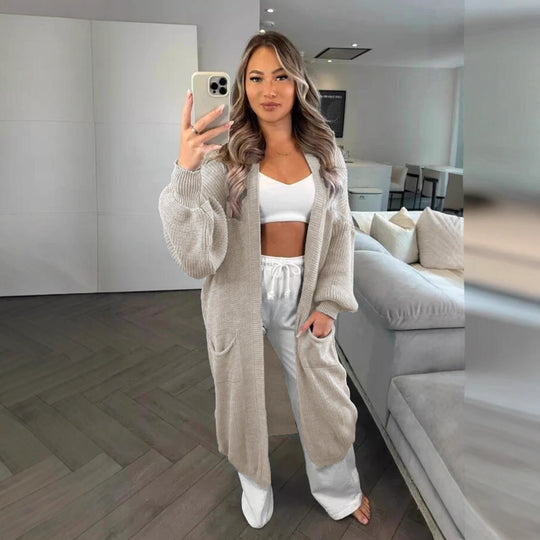 Damen Großer Strickcardigan mit offenem Schnitt und praktischen Taschen R&B
