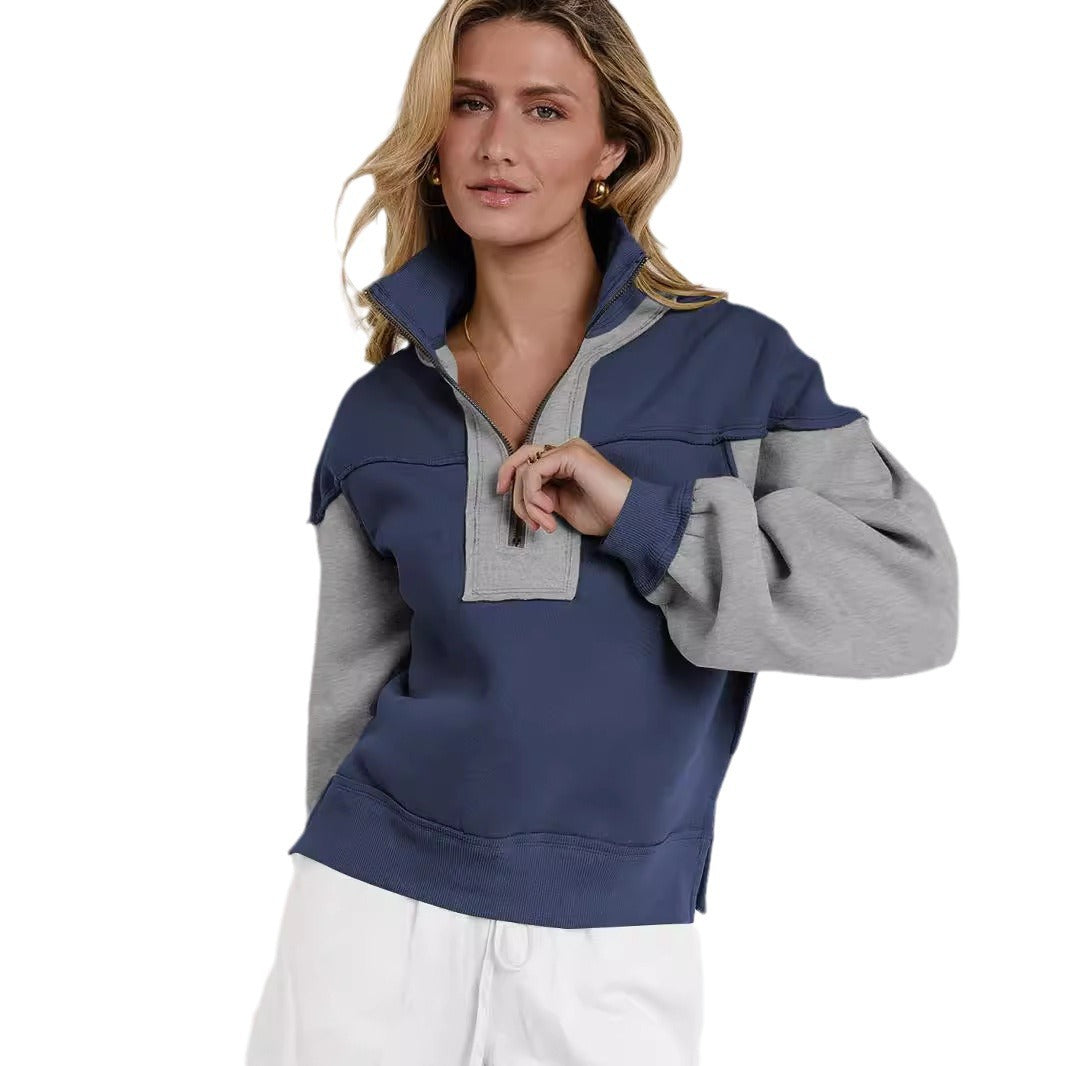 Damen modischer Sweatshirt mit hohem Kragen und eleganten Puffärmeln R&B