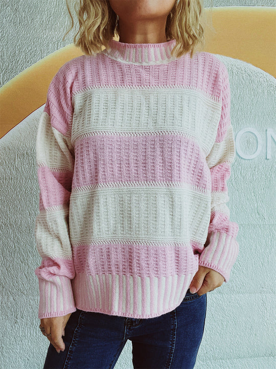 Damen lässiger Strickpullover mit modernem Streifenmuster und warmem Material R&B