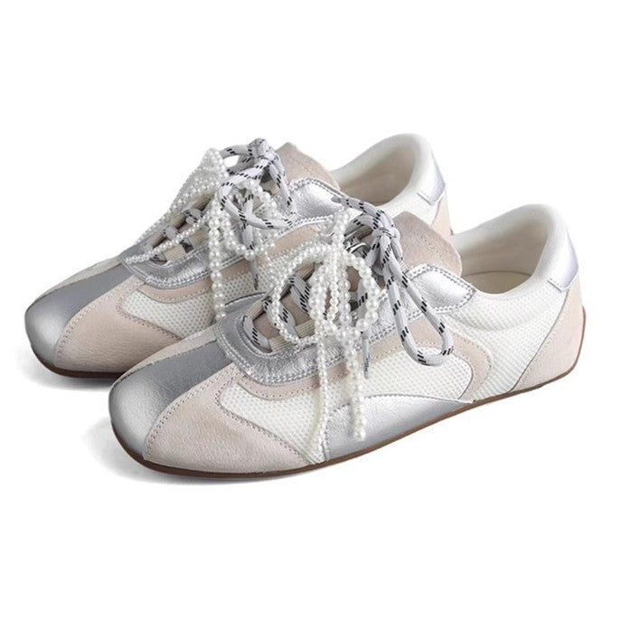 Damen modische Sneaker mit eleganten Perlenakzenten und atmungsaktivem Obermaterial R&B