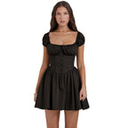 Damen Kurzärmeliges Sommerkleid mit raffiniertem Puffärmel-Design und Taillenbetonung R&B