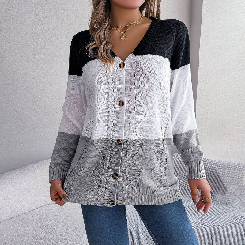 R&B | Farbblock Strickjacke mit Modischem Stil