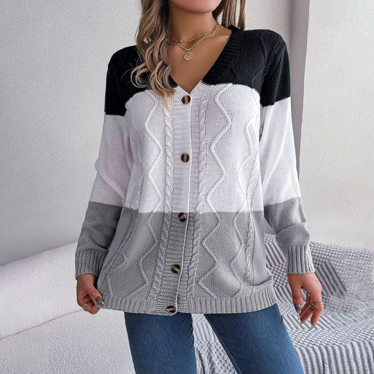 R&B | Farbblock Strickjacke mit Modischem Stil