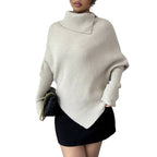 Damen Oversized Strickpullover mit hohem Kragen und asymmetrischer Form