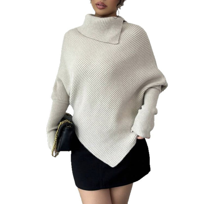 Damen Oversized Strickpullover mit hohem Kragen und asymmetrischer Form