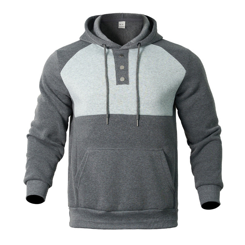 Herren Kapuzensweater mit modernem Henley-Ausschnitt und kontrastierenden Ärmeln R&B