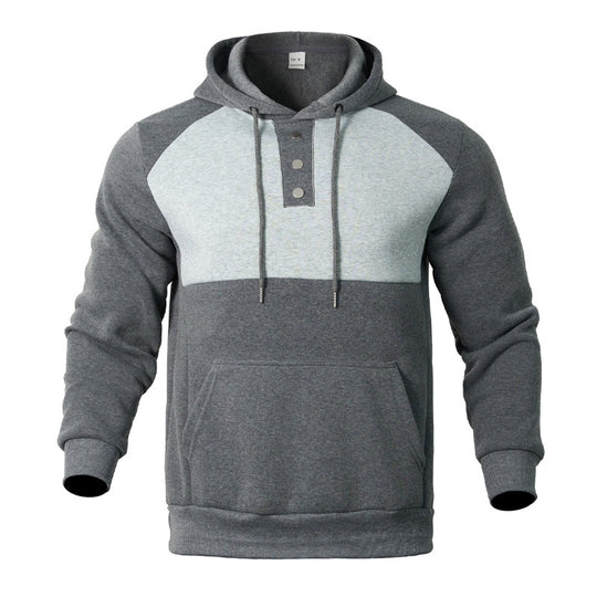 Herren Kapuzensweater mit modernem Henley-Ausschnitt und kontrastierenden Ärmeln R&B