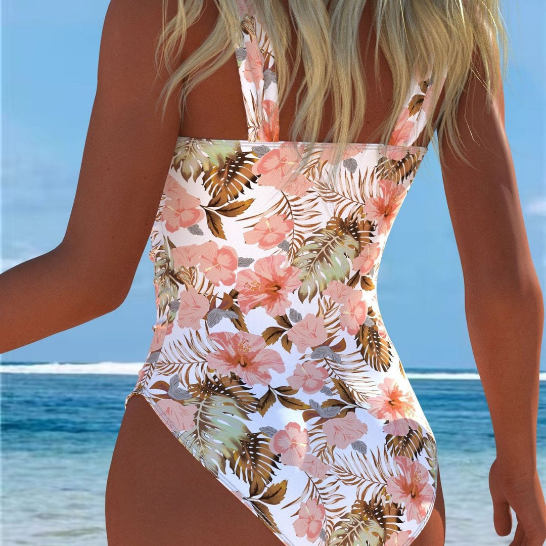 Damen Einteiliger Badeanzug mit floralen Akzenten und breiten Trägern R&B