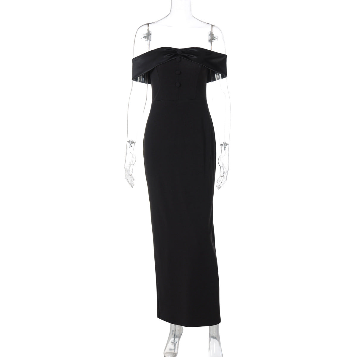 Damen Damenhaftes Maxi-Kleid mit off-shoulder Design und eleganten Knopfdetails R&B