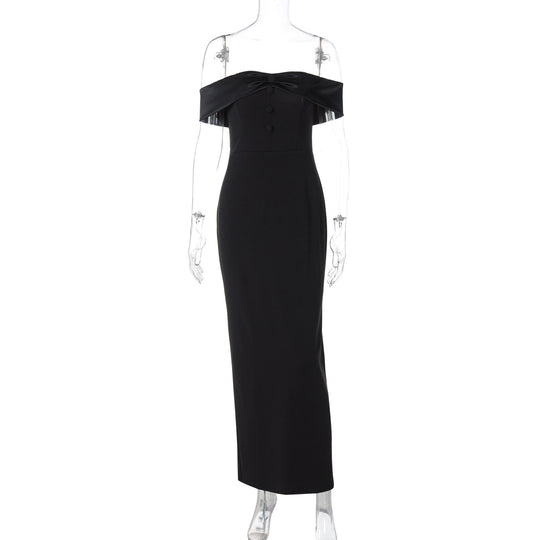 Damen Damenhaftes Maxi-Kleid mit off-shoulder Design und eleganten Knopfdetails R&B
