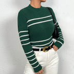 Damen gestrickter Pullover mit stylishem Streifenmuster R&B