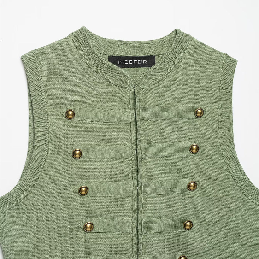 Damen raffinierte Utility-Weste im Militärstil mit Knopfdetails R&B