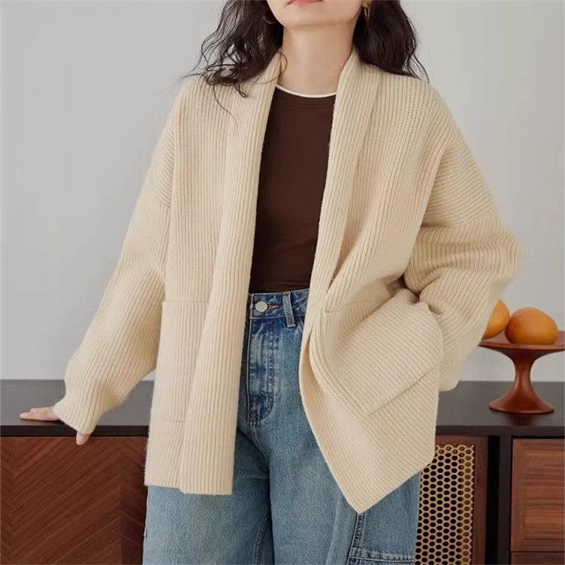 Damen Weicher Strickcardigan mit Rundhalsausschnitt und lässigem Schnitt R&B