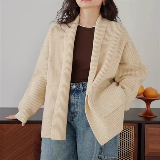 Damen Weicher Strickcardigan mit Rundhalsausschnitt und lässigem Schnitt R&B