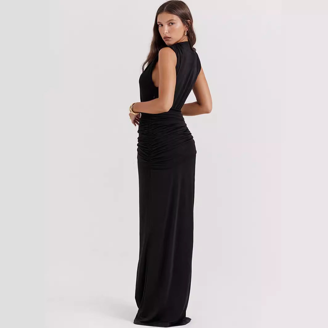 Damen Elegantes Maxikleid mit tiefem V-Ausschnitt und drapiertem Detail R&B