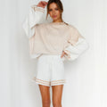 Damen nan fein gestreiftes Strick-Relax-Set mit weitem Fledermausärmel-Pullover und elastischer Taillen-Shorts R&B